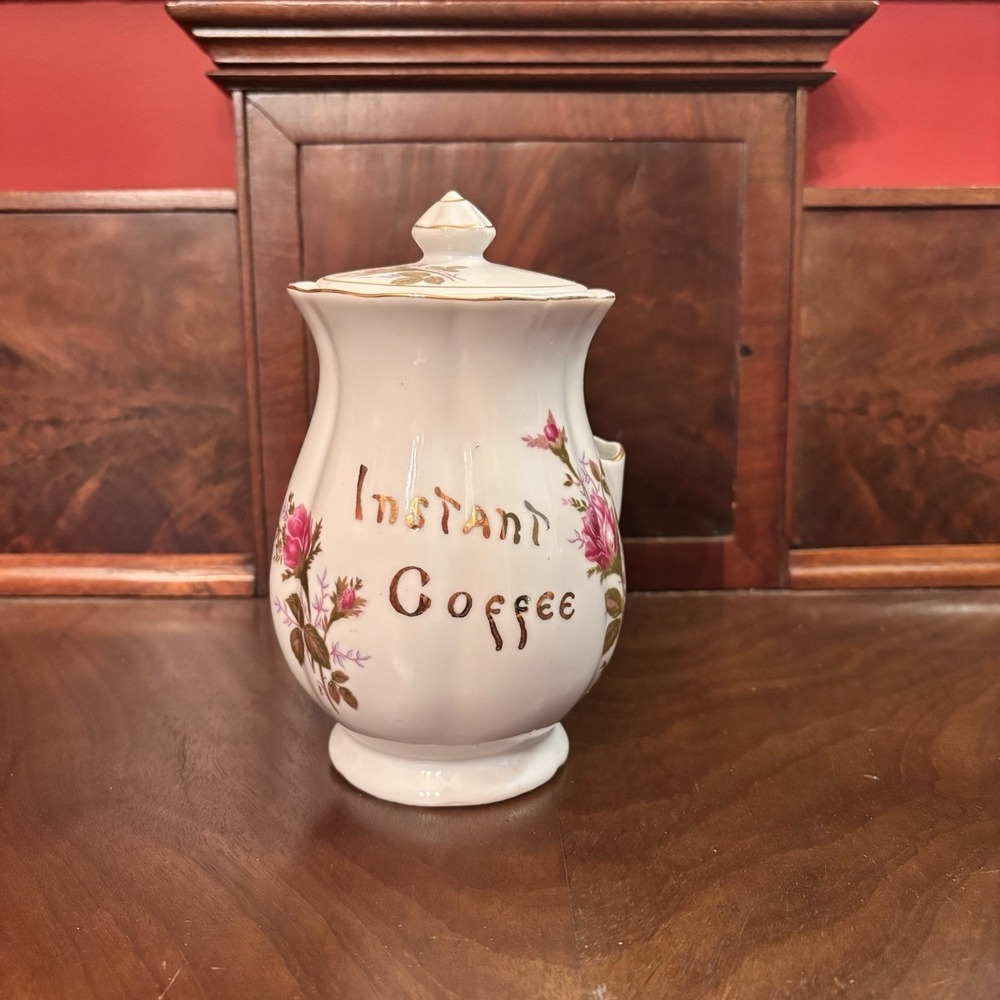 Vintage Betson's Porcelain Instant Coffee Pot Jar w Lid Floral Gold Trim Japan